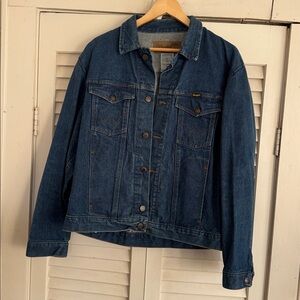 Vintage Wrangler Western Jean Jacket Blue Denim Distressed Sz Large EUC